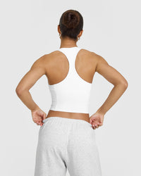 Mellow™ Rib Square Neck Mid Vest with Built in Bra Shelf | White