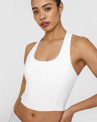 Mellow™ Rib Square Neck Mid Vest with Built in Bra Shelf | White