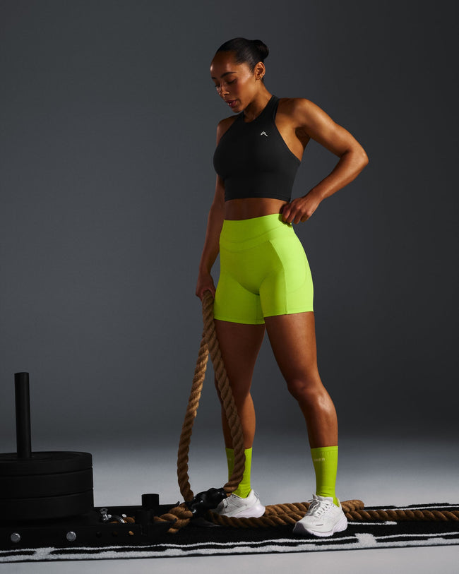 UnifiedMove™ High Waisted Pocket Shorts 6" | Charged Lime Green