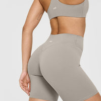 SoftMotion™ Cycling Shorts 8" with White Logo | Warm Sand