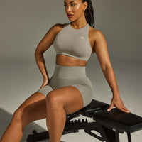 EffortlessLift™ Seamless Shorts with White Logo | Warm Sand