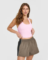 Mellow™ Rib Square Neck Mid Vest with Built in Bra Shelf | Chalk Pink