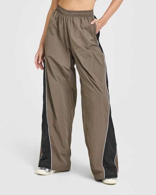 Oner Modal Oversized Piped Woven Straight Leg Track Bottoms | Moss Brown