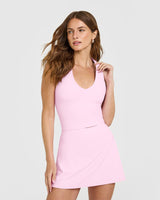 SoftMotion™ Halter Neck Mid Vest with Built in Bra Shelf with White Logo | Chalk Pink