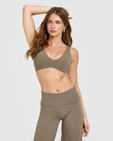 SoftMotion™ Scoop Back Bralette with White Logo | Moss Brown