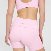 SoftMotion™ Fold Over Shorts 6" with White Logo | Chalk Pink