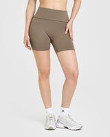 SoftMotion™ Fold Over Shorts 6" with White Logo | Moss Brown
