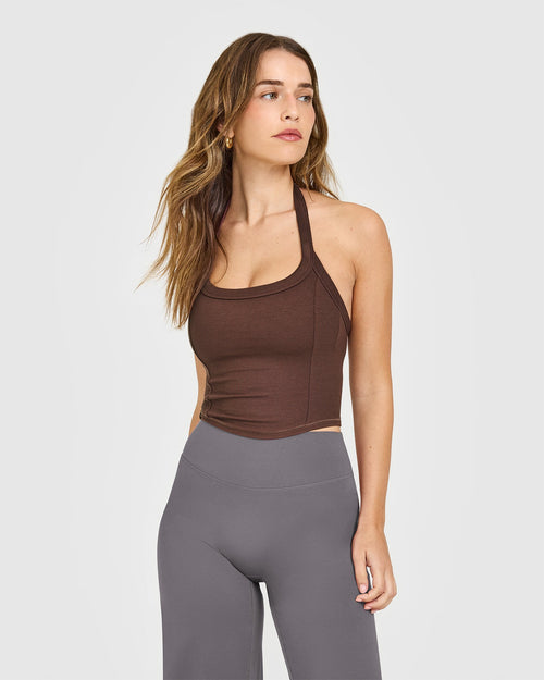 Oner Modal Mellow™ Rib Halter Neck Mid Vest with Built in Bra Shelf | Copper Brown