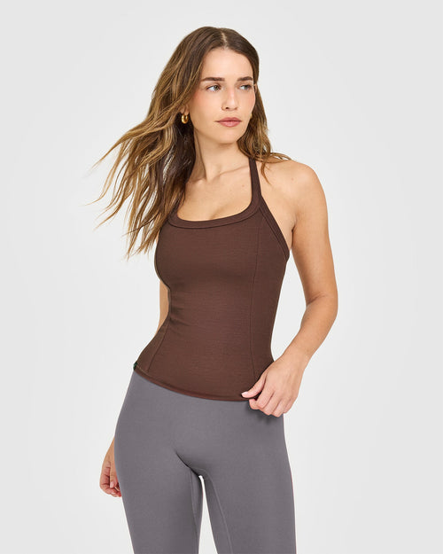 Oner Modal Mellow™ Rib Halter Neck Vest with Built in Bra Shelf | Copper Brown