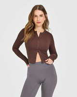 Mellow™ Rib Mid Long Sleeve Cardigan | Copper Brown