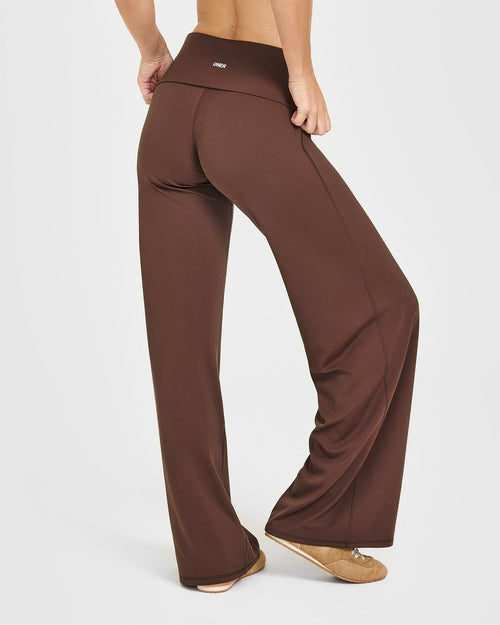 SoftMotion™ Fold Over Straight Leg Bottoms with White Logo | Espresso Brown