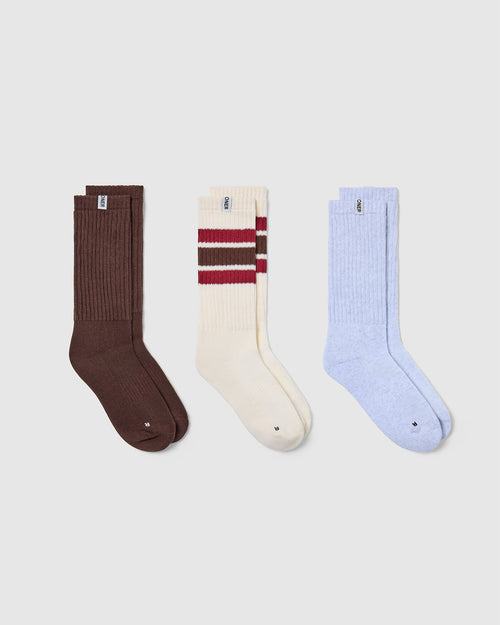 Oner Modal Stripe Slouchy Socks 3 Pack | Ruby Red/ Espresso Brown