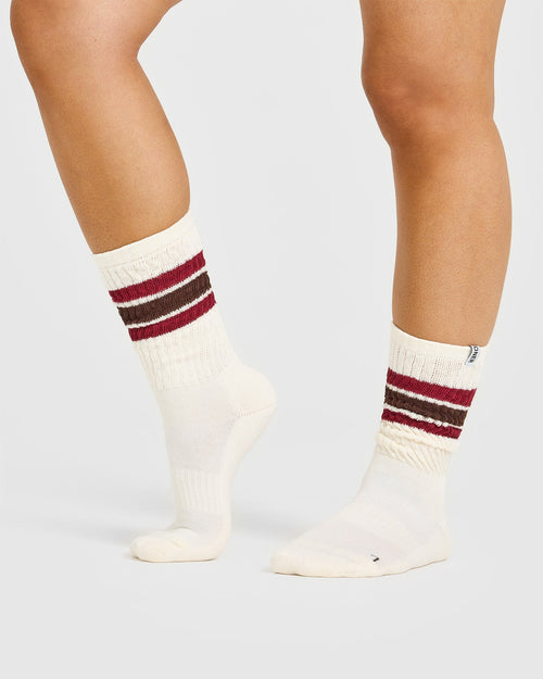 Stripe Slouchy Socks 3 Pack | Ruby Red/Espresso Brown