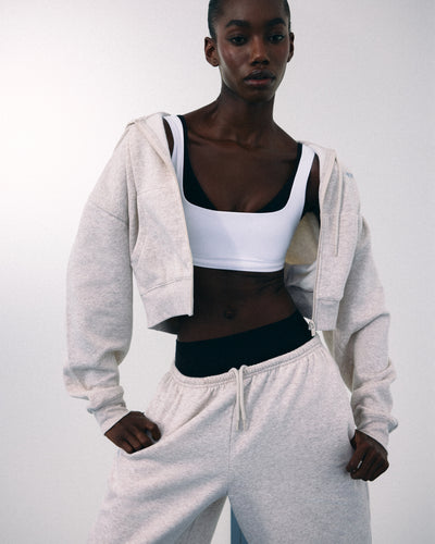 Foundations All Season Cropped Zip Up Hoodie | Oat Marl