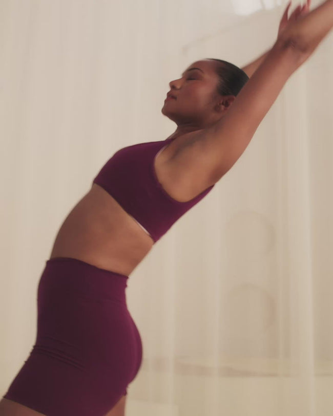 SoftMotion™ Scoop Back Bralette with Grey Logo | Cherry Lacquer Purple