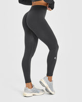EnhanceLift™ Seamless Leggings with White Logo | Coal