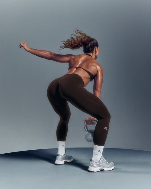 Oner Modal EnhanceLift™ Seamless Leggings with White Logo | Plum Brown