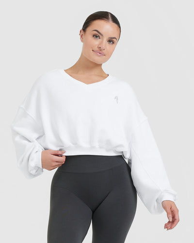 All Day Lightweight Oversized V-Neck Sweatshirt | White