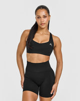 EasyLift™ Cross Back Sports Bra with White Logo | Black