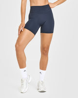 Unified High Waisted Shorts White Logo 6" | True Blue