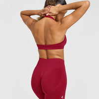 Effortless Seamless Halter Neck Sports Bra with White Logo | Claret Red