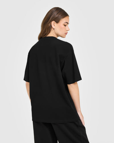 Oversized Oner Girlfriend Washed T-Shirt | Black