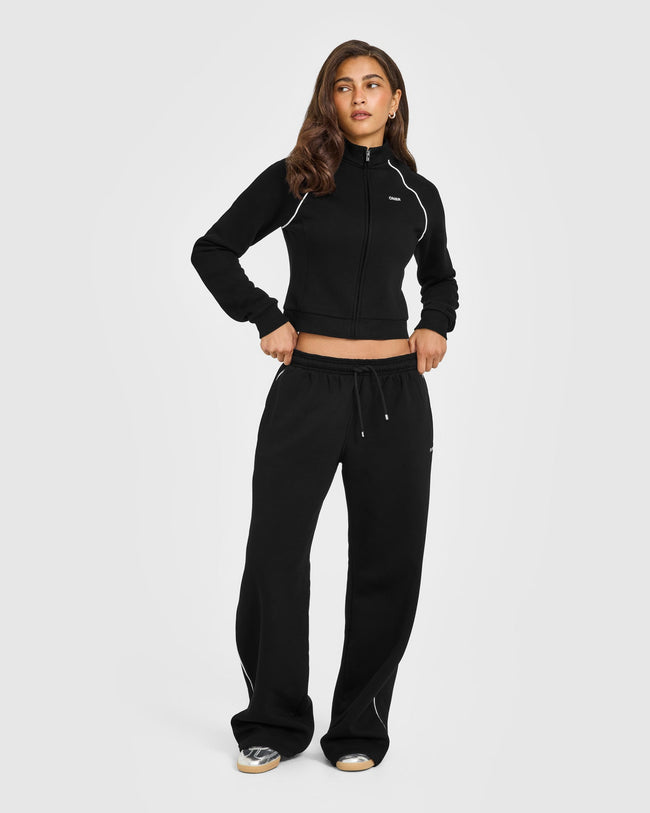 Jersey Tracksuit Straight Leg Joggers | Black