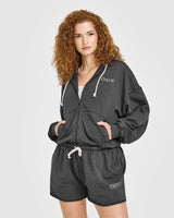 Raw Lounge Oversized Zip Hoodie | Washed Black