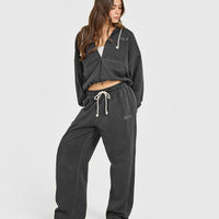 Raw Lounge Wide Leg Joggers | Washed Black