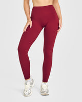 SoftMotion™ High Waisted Leggings with White Logo | Ruby Red