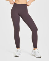SoftMotion™ High Waisted Leggings with White Logo | Dark Umber Brown