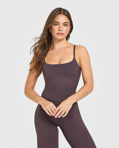 SoftMotion™ Strappy Mid Vest with Built in Bra Shelf | Dark Umber Brown