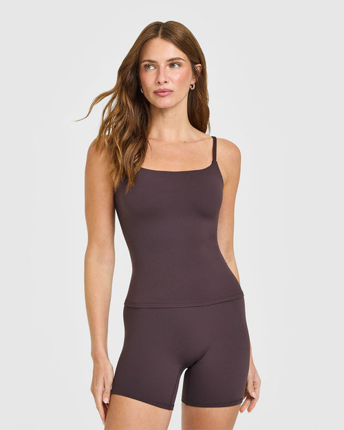 Oner Modal SoftMotion™ Strappy Vest with Built in Bra Shelf | Dark Umber Brown