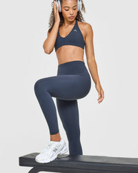 UnifiedMove™ High Waisted Leggings White Logo | True Blue