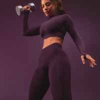 EnhanceLift™ Seamless Leggings with Grey Logo | Blackberry Purple