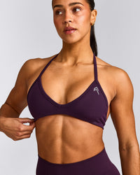 EnhanceLift™ Seamless Minimal Halter Neck Bralette with Grey Logo | Blackberry Purple