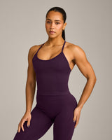 EnhanceLift™ Seamless Strappy Racer Vest with Built in Bra Shelf with Grey Logo | Light Blackberry Purple