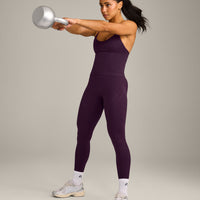 EnhanceLift™ Seamless Strappy Racer Vest with Built in Bra Shelf with Grey Logo | Light Blackberry Purple