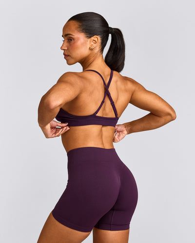 EnhanceLift™ Seamless Strappy Sports Bra with Grey Logo | Blackberry Purple