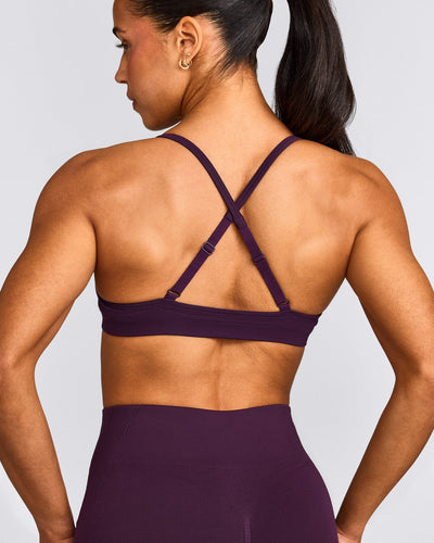 EnhanceLift™ Seamless Strappy Sports Bra with Grey Logo | Blackberry Purple