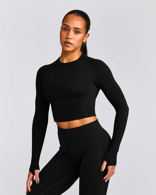 Oner Seamless Fitted Long Sleeve Mid Top | Soft Black