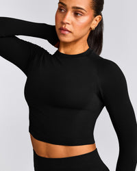 Oner Seamless Fitted Long Sleeve Mid Top | Soft Black