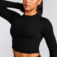 Oner Seamless Fitted Long Sleeve Mid Top | Soft Black