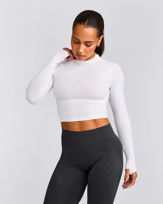 Oner Seamless Fitted Long Sleeve Mid Top | White