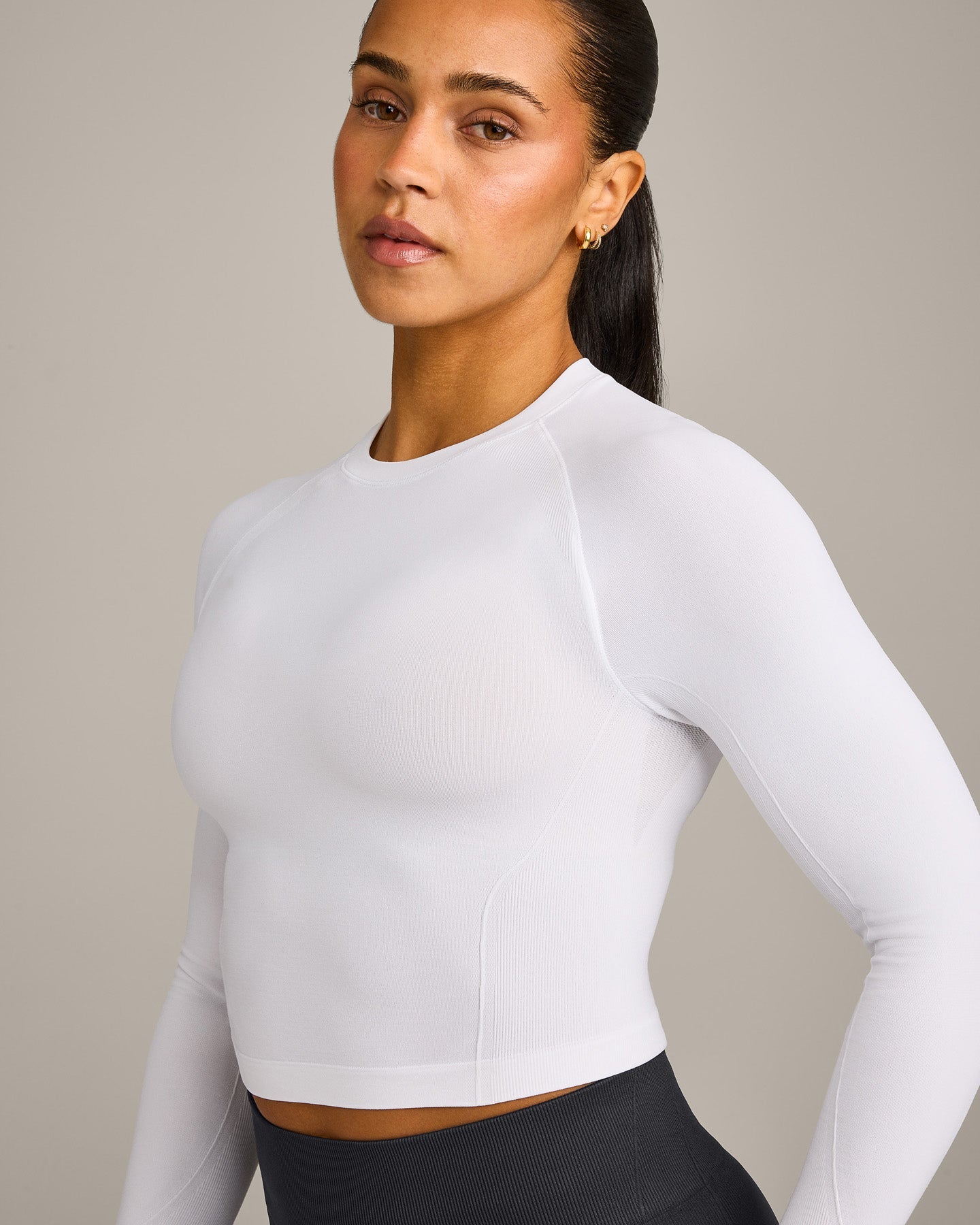 Oner Seamless Fitted Long Sleeve Mid Top | White