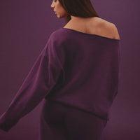 Raw Cut Lounge Off-The-Shoulder Sweatshirt | Washed Blackberry Purple