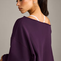 Raw Cut Lounge Off-The-Shoulder Sweatshirt | Washed Blackberry Purple
