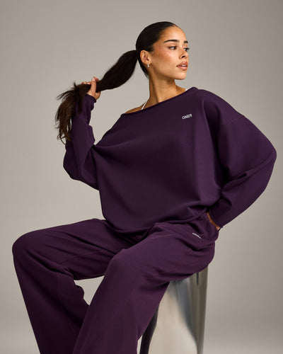 Raw Cut Lounge Off-The-Shoulder Sweatshirt | Washed Blackberry Purple