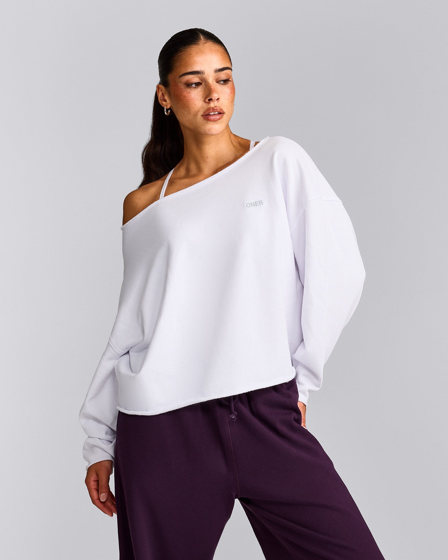Cotton Vintage Lounge Off-The-Shoulder Sweatshirt | White