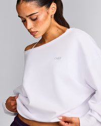 Cotton Vintage Lounge Off-The-Shoulder Sweatshirt | White